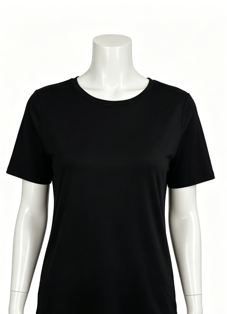 Relaxed Black Henley Tee with Rolled Sleeves