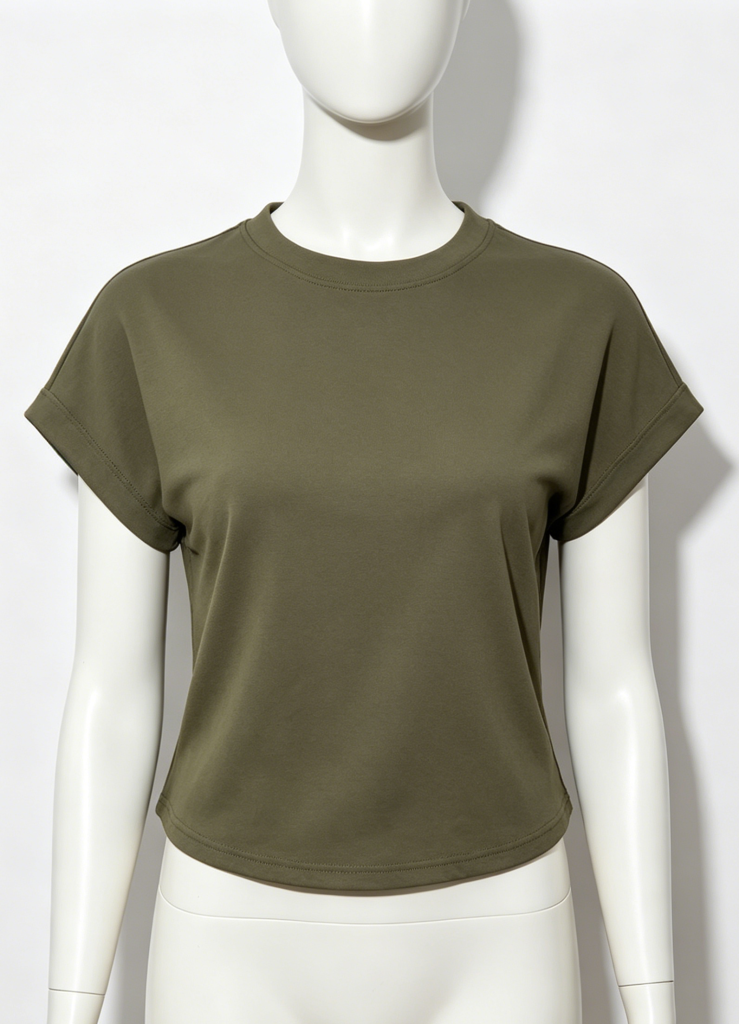 Casual Olive Green Cropped Dolman Sleeve Tee