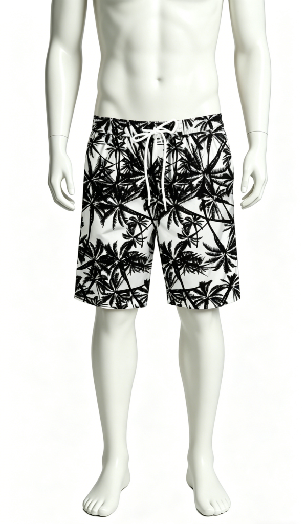 Black & White Palm Tree Print Swim Shorts