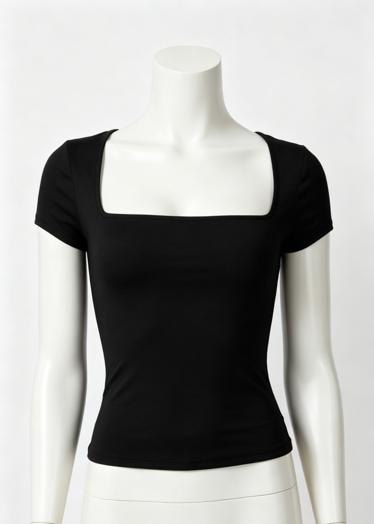 Sleek Black Square Neck Form-Fitting Tee