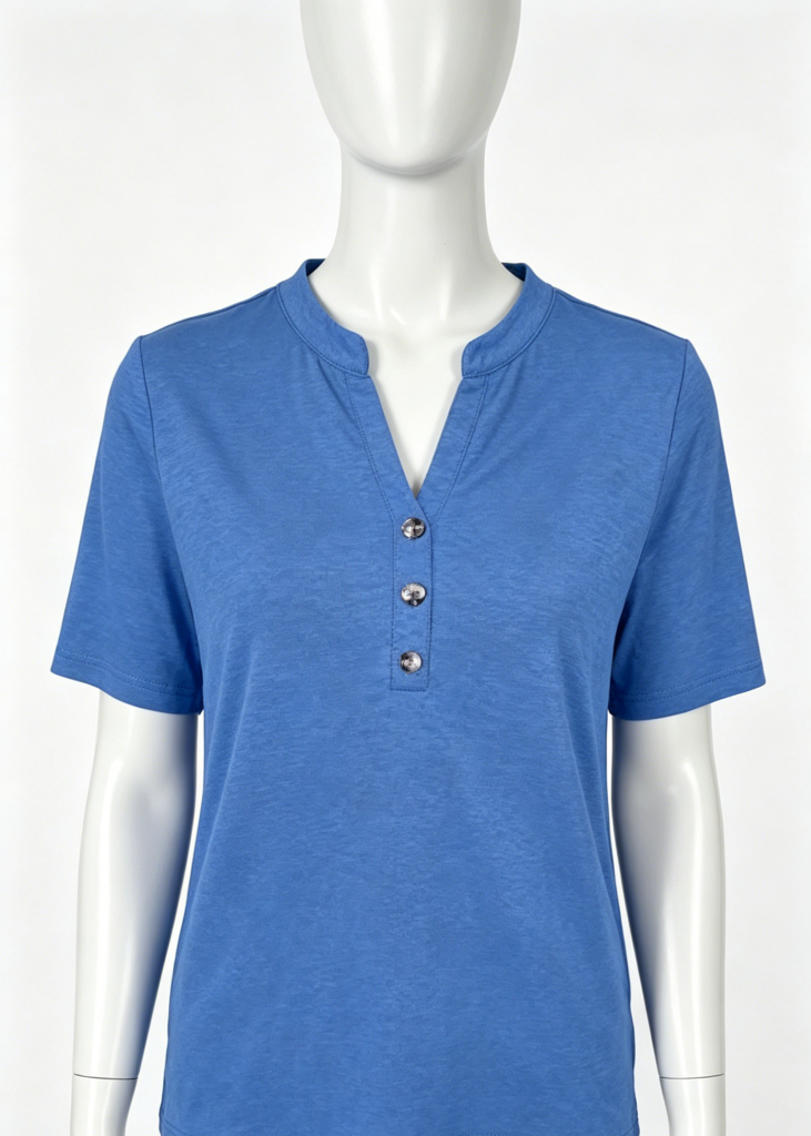 Relaxed Blue Henley Neck Everyday Tee
