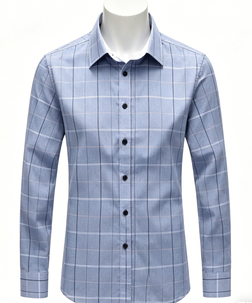 Light Blue Grid Print Men's Shirt