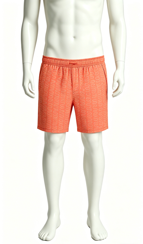 Coral Wavy Line Print Casual Shorts