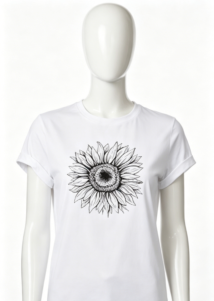 Casual White Sunflower Print Tee