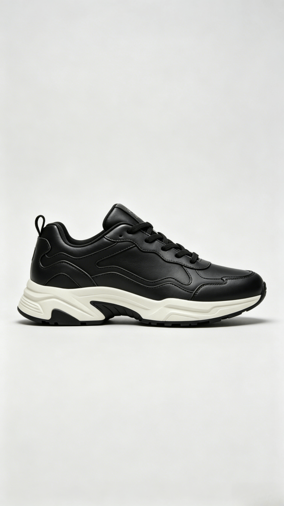 Black Leather Chunky Sneakers