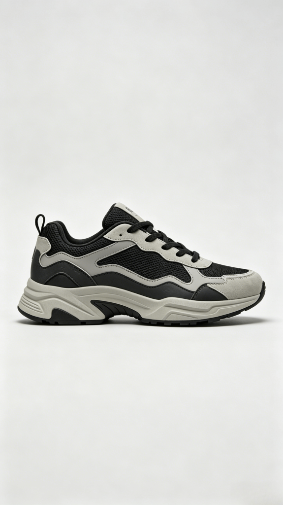 Black Grey Mesh Chunky Sneakers