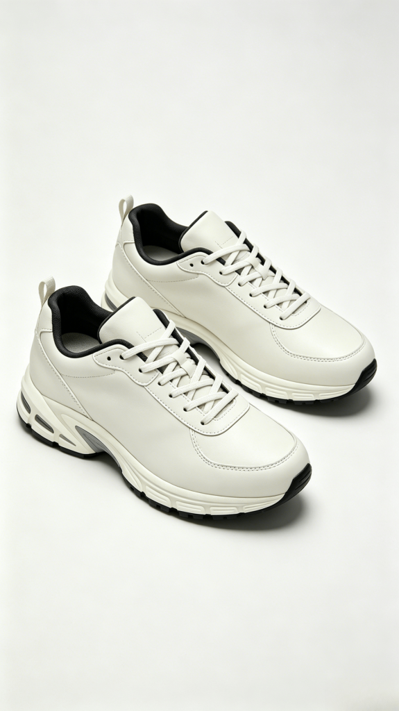 All White Leather-Like Sporty Sneakers