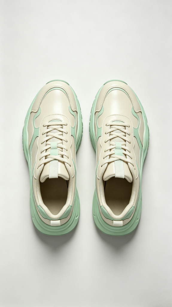 Green Beige Two-Tone Chunky Sneakers