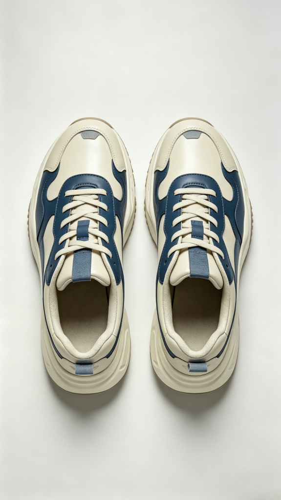 Beige Navy Two-Tone Chunky Sneakers