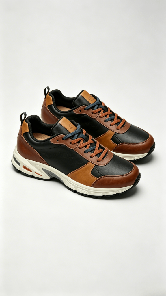 Black Brown Leather Retro Sneakers