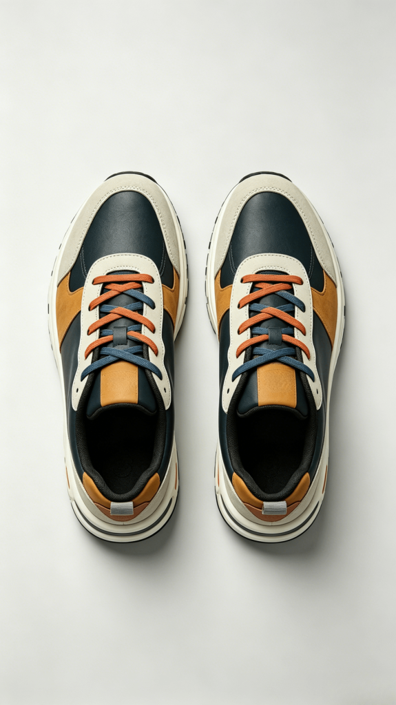 Black Beige Leather Suede Retro Sneakers