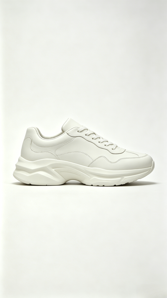All White Chunky Leather Sneakers