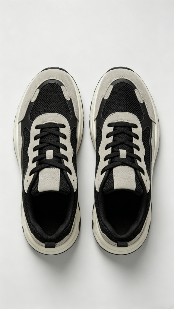 Black Beige Suede Chunky Sneakers