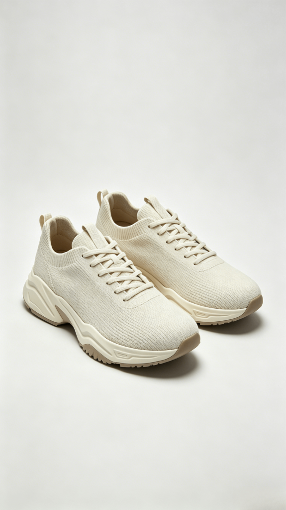 Beige Knit Chunky Sneakers
