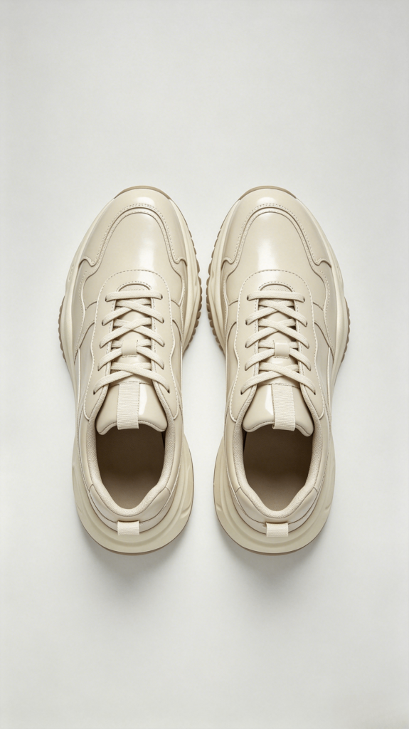 Beige Patent Chunky Sneakers
