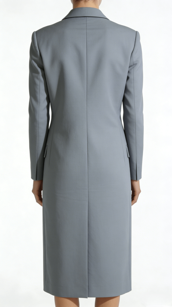 Light Gray Blazer Style Long Sleeve Midi Dress