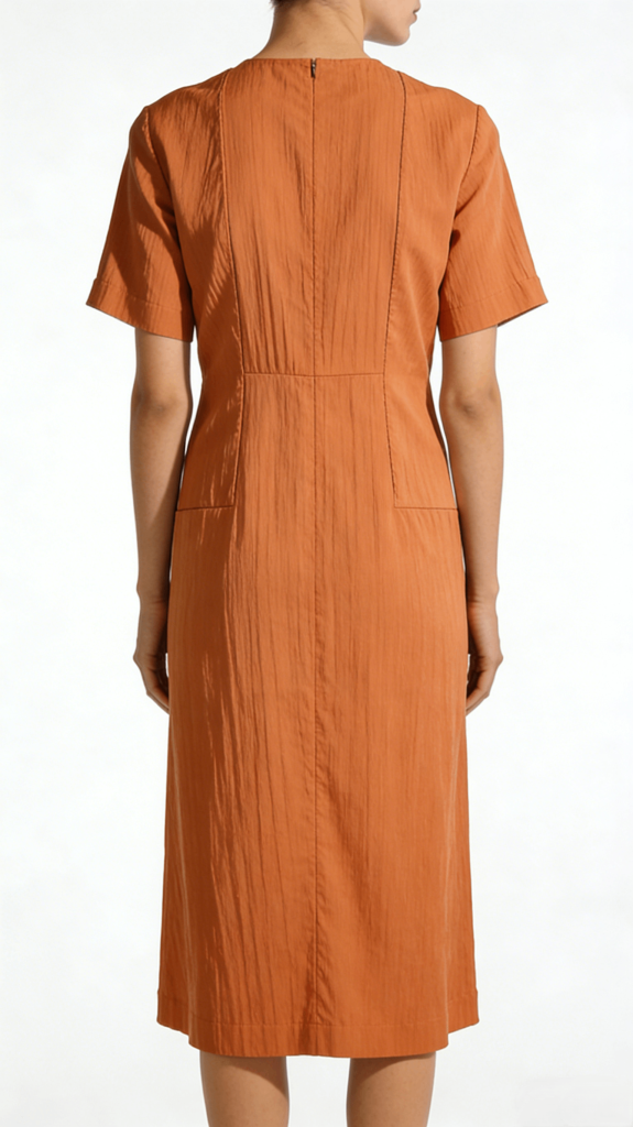 Orange Crinkled Texture Short Sleeve Midi Dress