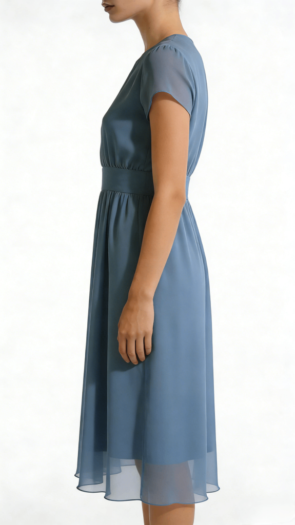 Light Blue Chiffon Waisted Flared Midi Dress