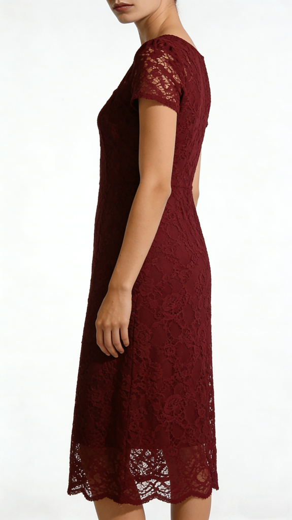 Burgundy Lace Square Neck Flared Midi Dress