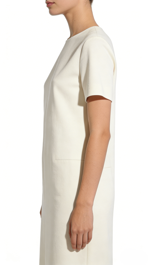 Off-White Short Sleeve Loose Straight Midi Dress