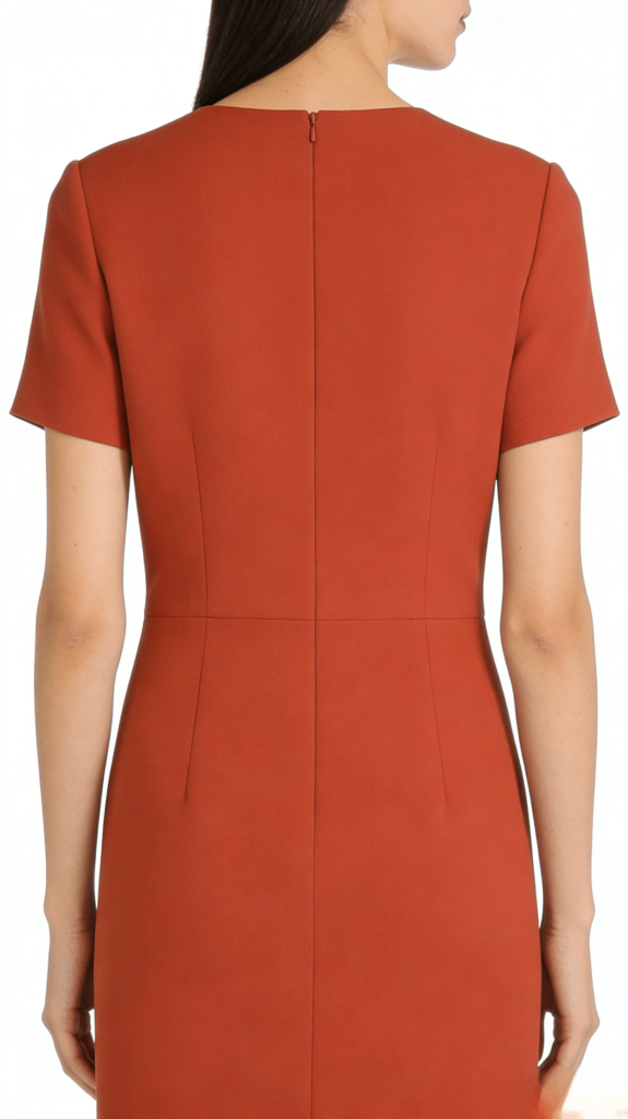 Brick Red Short Sleeve Waisted Slim Sheath Dress