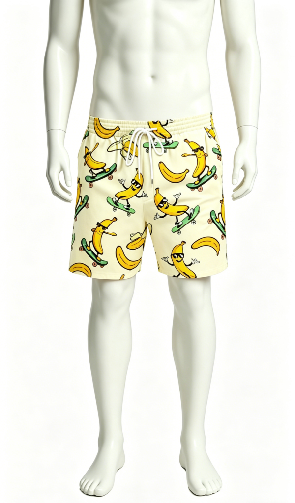 Fun Skateboarding Banana Print Swim Shorts