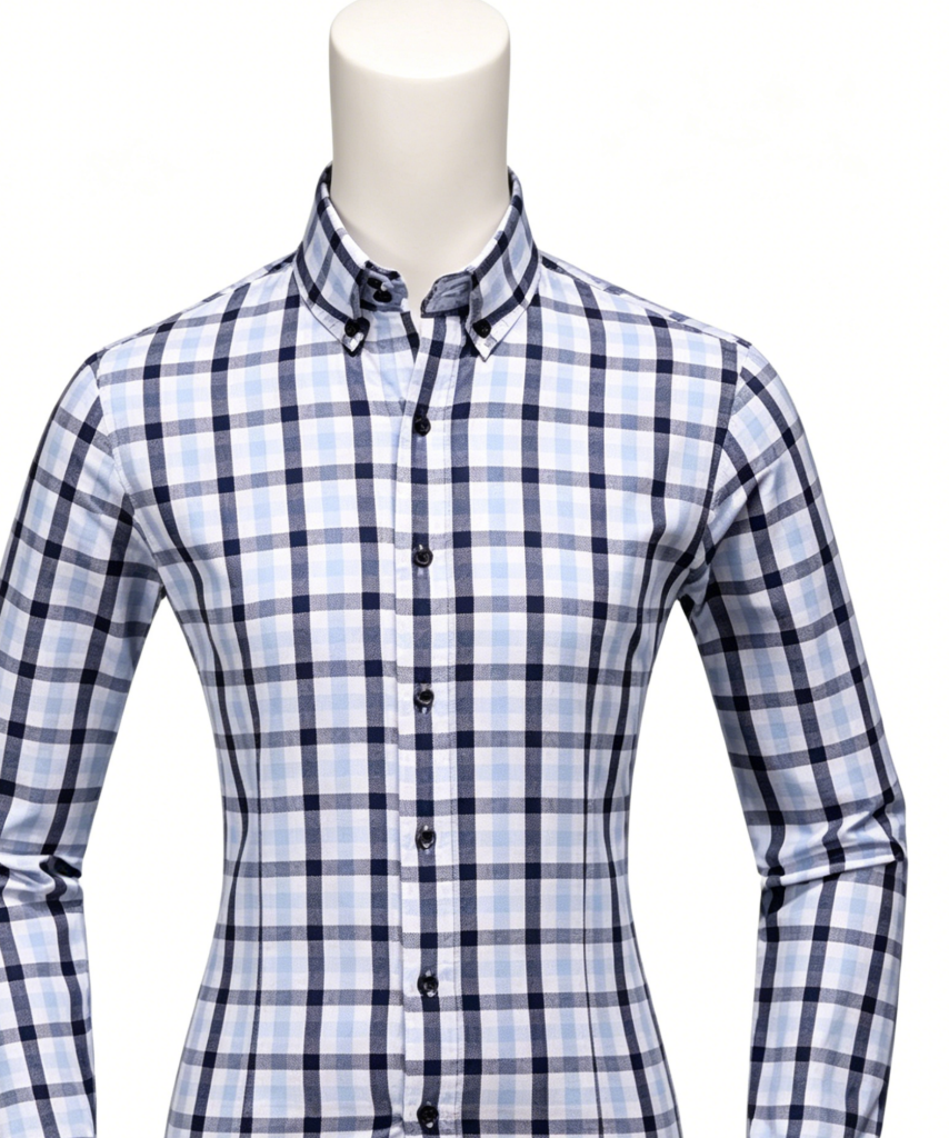 Blue White Plaid Men's Casual Shirt
