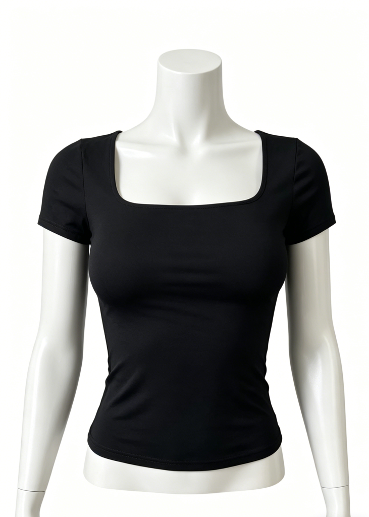 Sleek Black Square Neck Fitted Tee