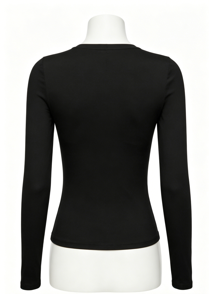 Sleek Black Fitted Crew Neck Long Sleeve Tee