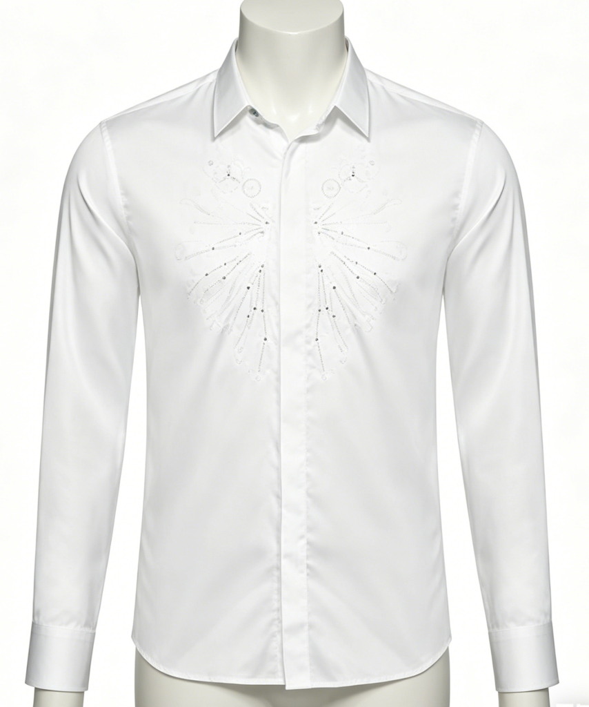 White Embellished Men's Dress Shirt