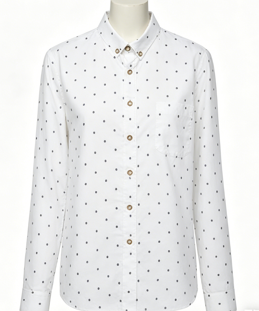 White Polka Dot Button-Up Shirt