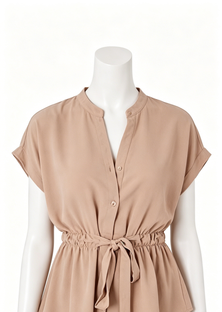 Casual Beige Stand Collar Tie Waist Bloe
