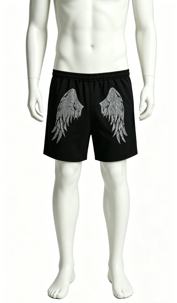 Black Angel Wing Embroidered Casual Shorts