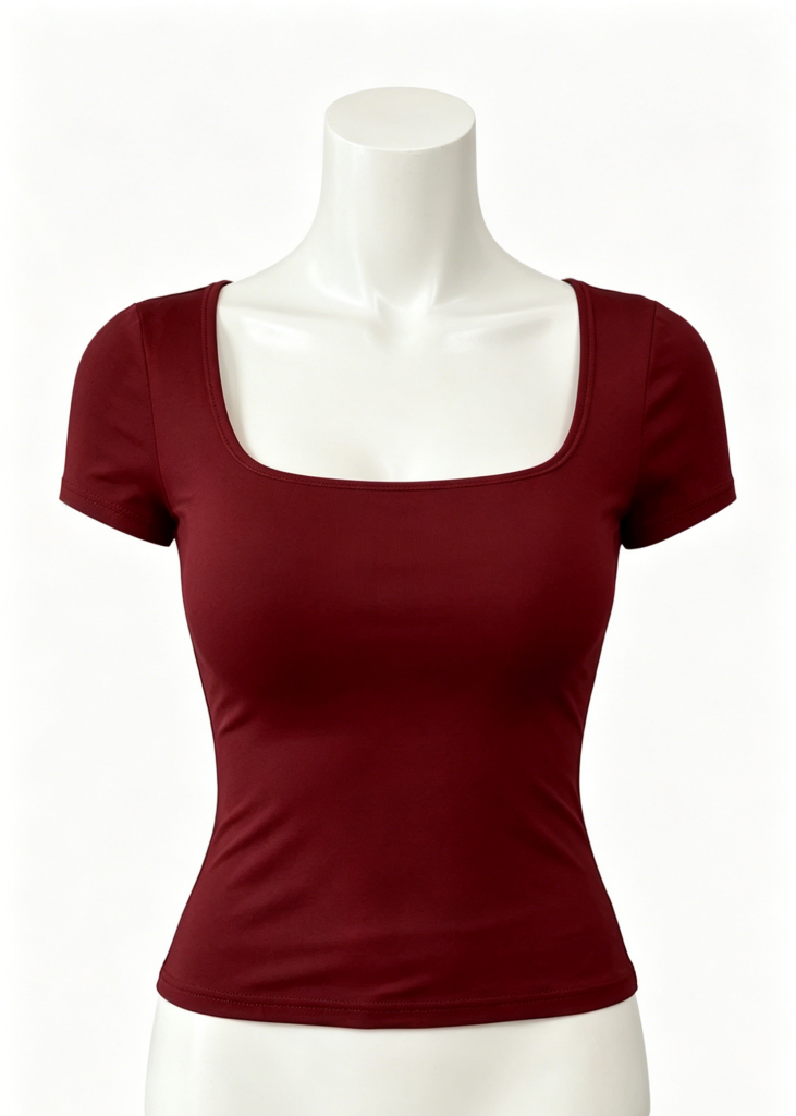 Sleek Burgundy Square Neck Fitted Tee